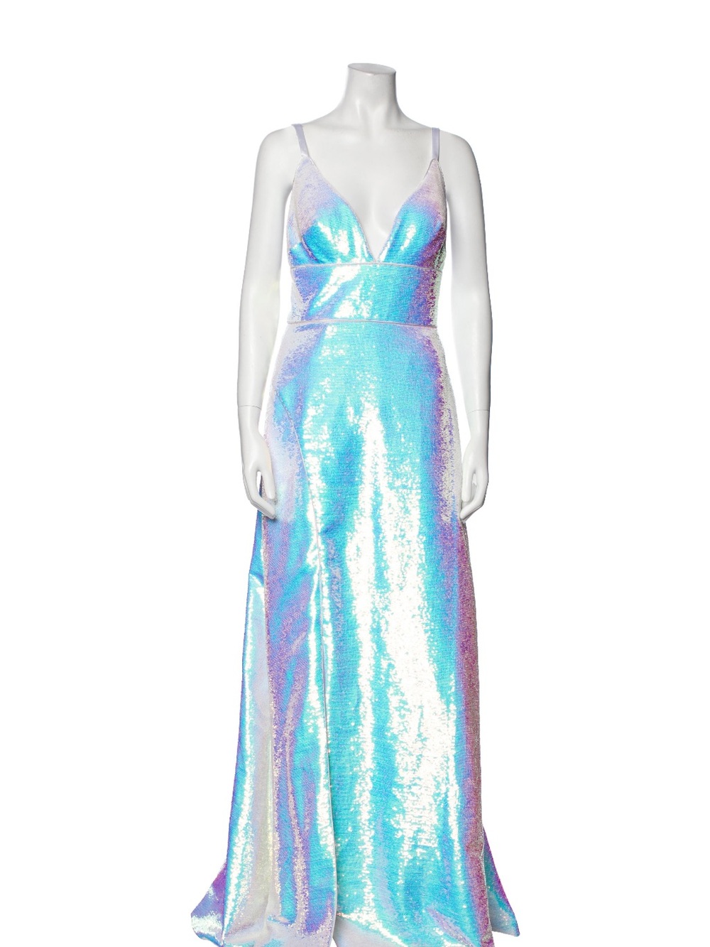 Mac Duggal Iridescent White Sequin Maxi Gown